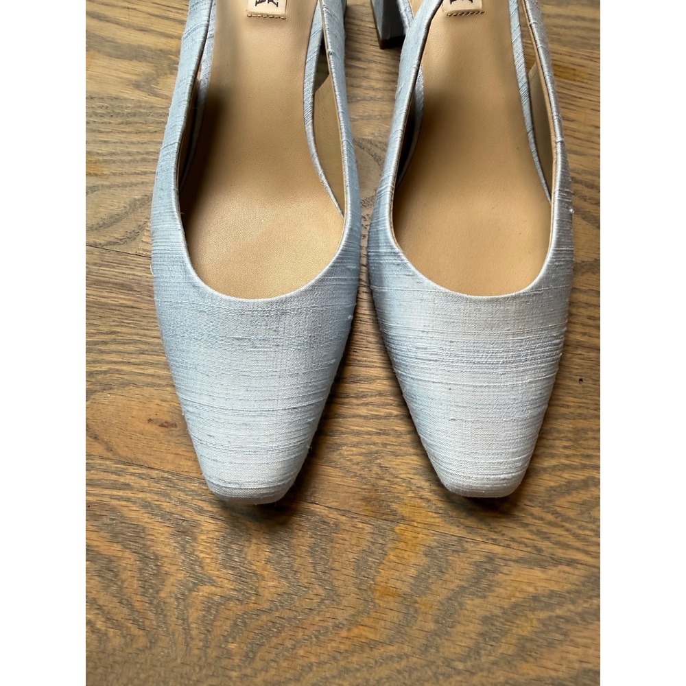 Badgley Mischka Light Blue Textured Fabric Slingback Block Heel Pumps Size 8